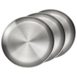 Assiette Plate De Camping | Diamètre Env. 23 Cm | Acier Inox | 3 Assiettes