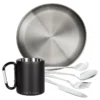 Camping Tasse Isotherme Mousqueton, Assiette Plate Et Couverts Set | Acier Inox