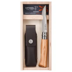 Coffret Couteau Opinel Randonnée Numéro 8 En Bois D'olivier, Avec Son étui Cuir