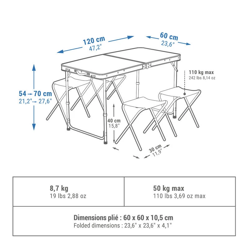 Quechua TABLE DE CAMPING PLIANTE - 4 TABOURETS - 4 À 6 PERSONNES 2 Quechua TABLE DE CAMPING PLIANTE - 4 TABOURETS - 4 À 6 PERSONNES – Image 2